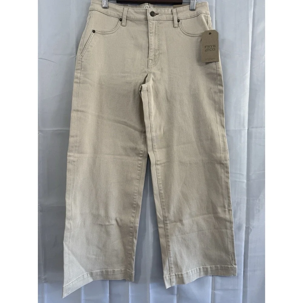 FRYE Anthropologie Womens 12 35x30 Pants Riley Wide Leg Khaki Mid Rise New Tags - Picture 2 of 12
